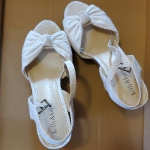 White lace open toed wedges, Women's size 8.5